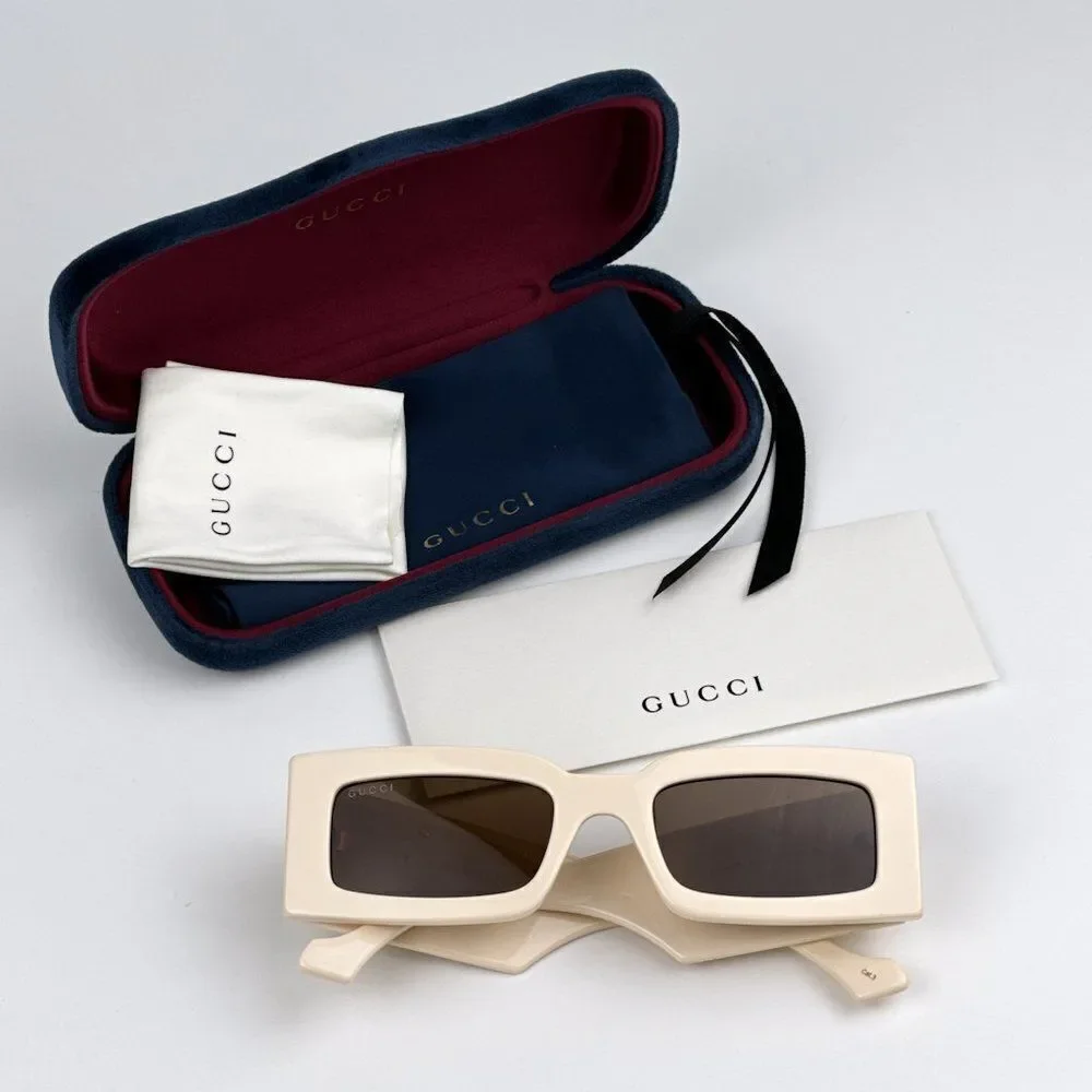 NEW Gucci GG1425S 004 Ivory Brown Rectangle Unisex Sunglasses GG 1425S
